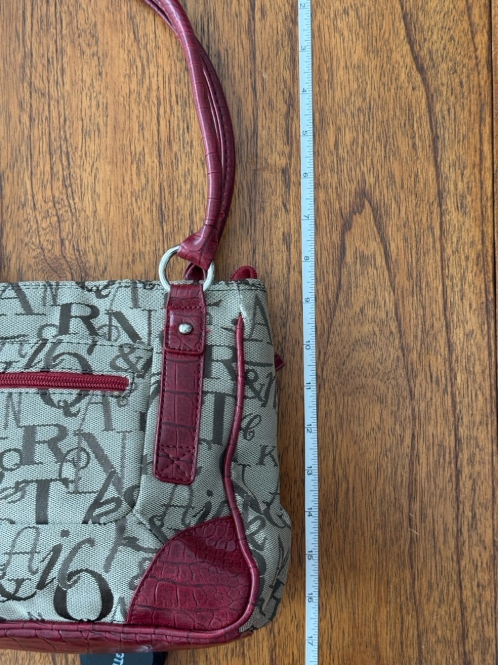 Y2K Script Print Shoulder Bag Red Croc Trim Tote Purse Vintage - Picture 11 of 11